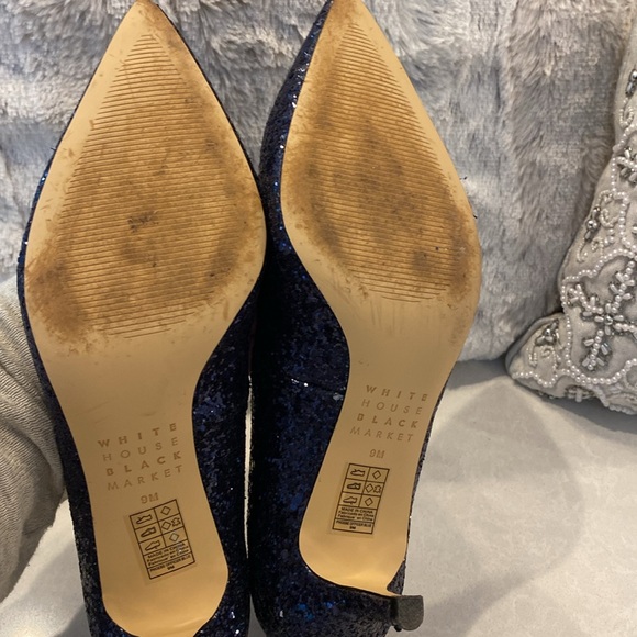 WHBM Midnight Blue Glitter Pumps Kitten Heels Size 9 - Picture 7 of 10